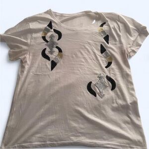 White T-Shirt with Black and Silver Accents